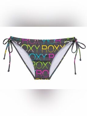 ROXY Side Tie Bikini Bottoms Small Y2K Neon Logo Swim